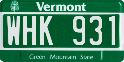 VT license plate WHK931