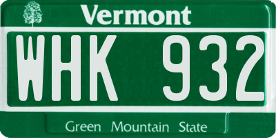 VT license plate WHK932