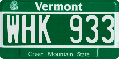 VT license plate WHK933