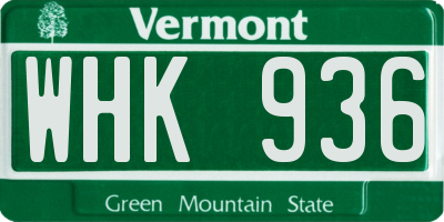 VT license plate WHK936