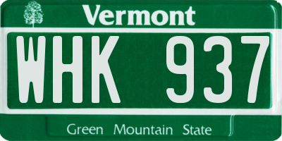VT license plate WHK937