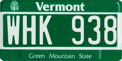 VT license plate WHK938