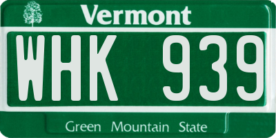 VT license plate WHK939