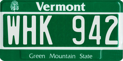 VT license plate WHK942