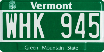 VT license plate WHK945