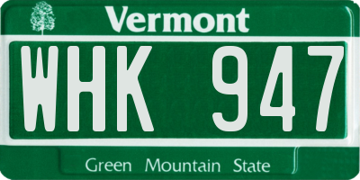 VT license plate WHK947