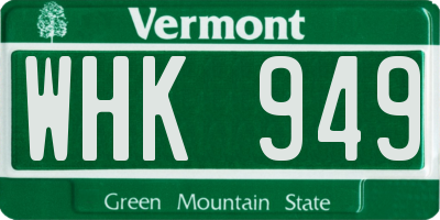 VT license plate WHK949