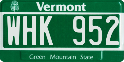 VT license plate WHK952