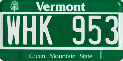 VT license plate WHK953