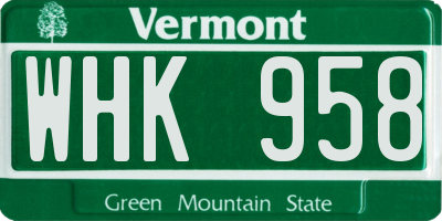 VT license plate WHK958