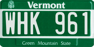 VT license plate WHK961