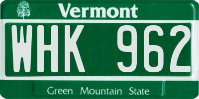 VT license plate WHK962