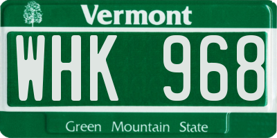 VT license plate WHK968