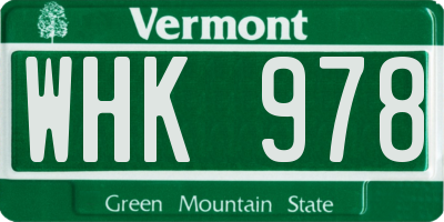 VT license plate WHK978