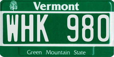 VT license plate WHK980