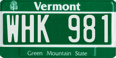 VT license plate WHK981