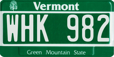 VT license plate WHK982