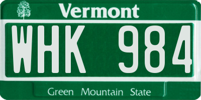 VT license plate WHK984