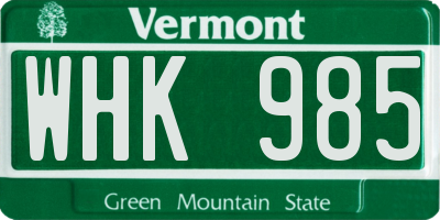 VT license plate WHK985
