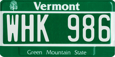VT license plate WHK986