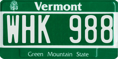 VT license plate WHK988