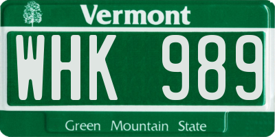VT license plate WHK989