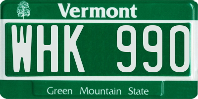 VT license plate WHK990