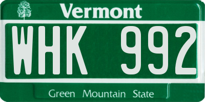 VT license plate WHK992