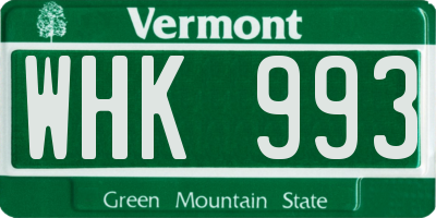 VT license plate WHK993