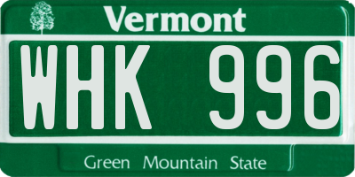 VT license plate WHK996
