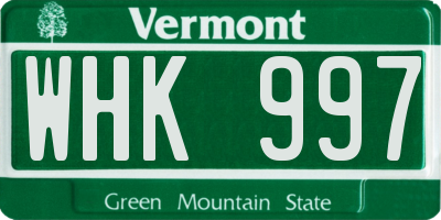 VT license plate WHK997