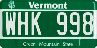 VT license plate WHK998