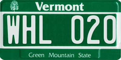 VT license plate WHL020