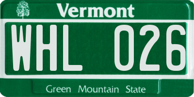 VT license plate WHL026