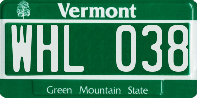 VT license plate WHL038