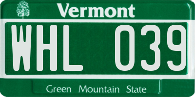 VT license plate WHL039