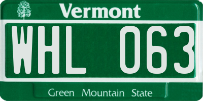 VT license plate WHL063