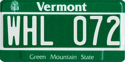 VT license plate WHL072