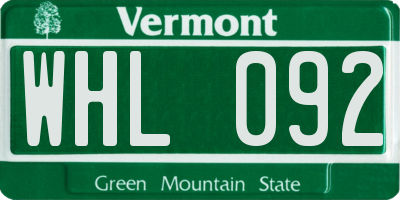 VT license plate WHL092