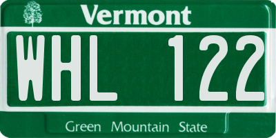 VT license plate WHL122