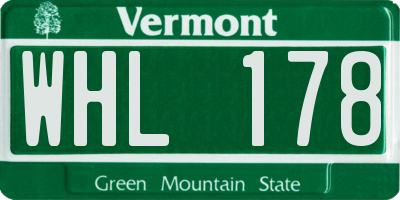 VT license plate WHL178