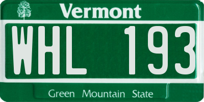 VT license plate WHL193