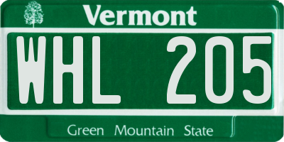 VT license plate WHL205