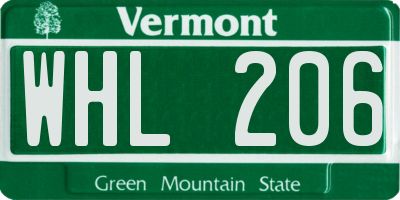 VT license plate WHL206