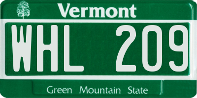 VT license plate WHL209