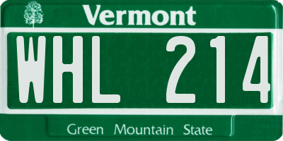 VT license plate WHL214