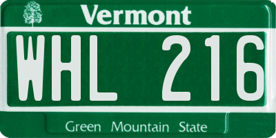 VT license plate WHL216