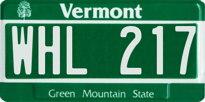 VT license plate WHL217
