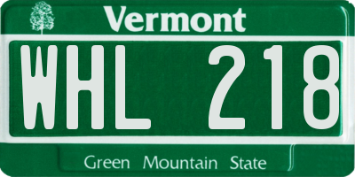 VT license plate WHL218