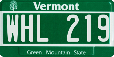 VT license plate WHL219